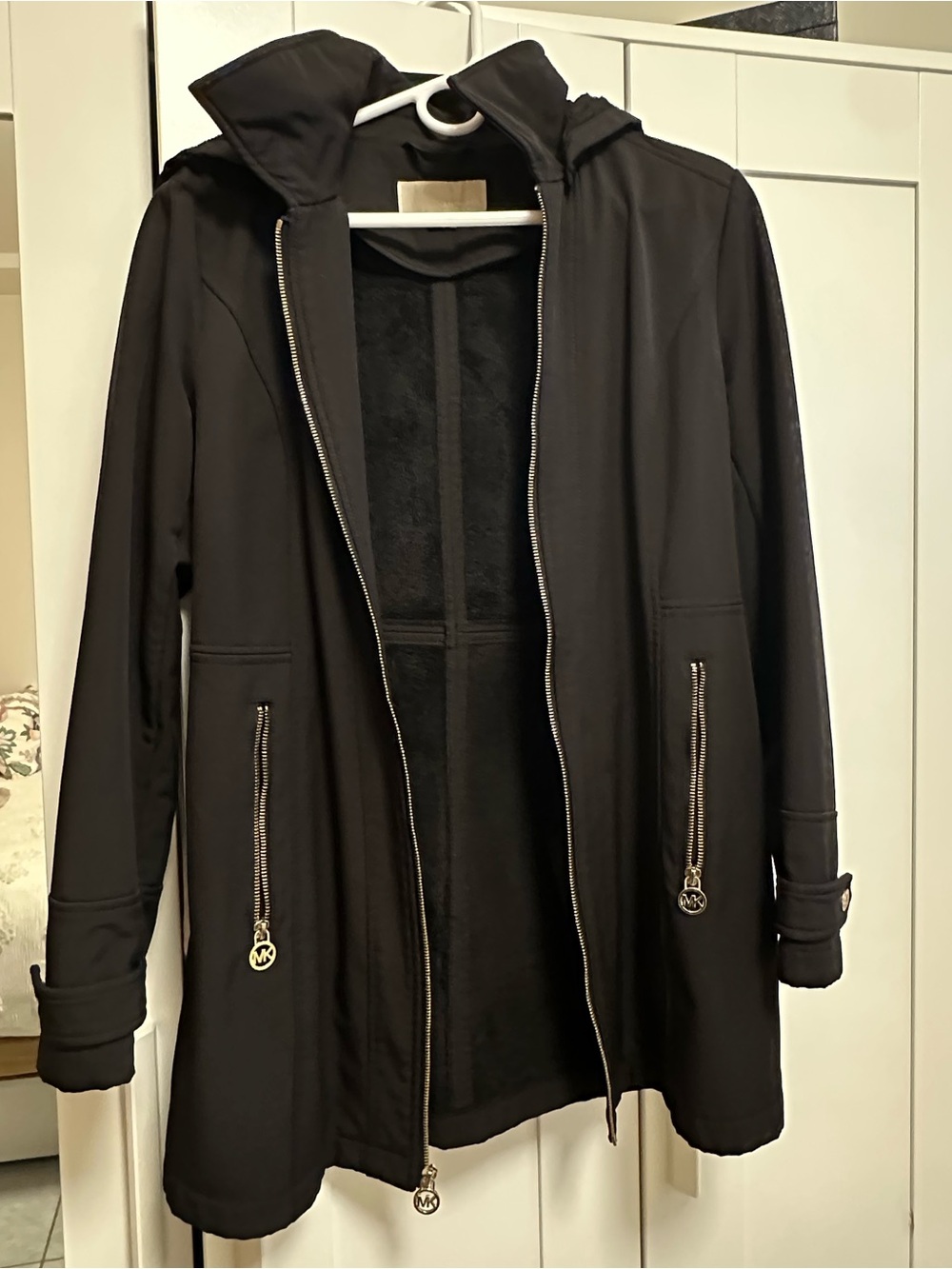 Michael Kors Black Zip-Front Trench Coat with Hood